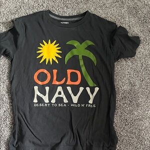 Old Navy Black and Yellow Short Sleeve Tee with Graphic Design